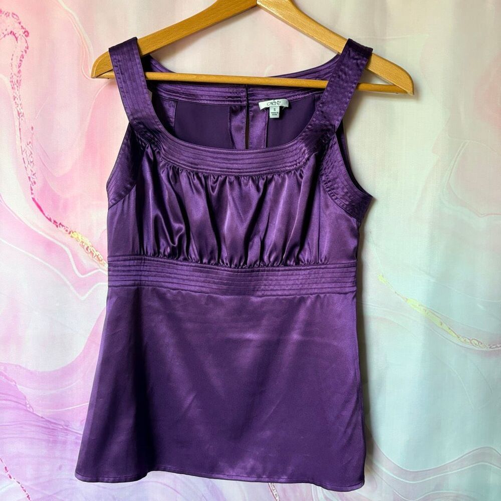 Cache S Vintage Purple Satin Babydoll Blouse Top Y2K Preppy Evening Cocktail